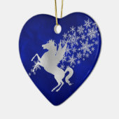 Blue Silver Snowflake Unicorn, gepersonaliseerd Keramisch Ornament (Links)