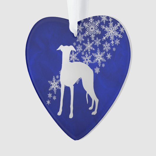 Blue Silver Snowflake Whippet Ornament (voorkant)
