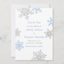 Blue Silver Snowflake Winter Wedding Save the Date