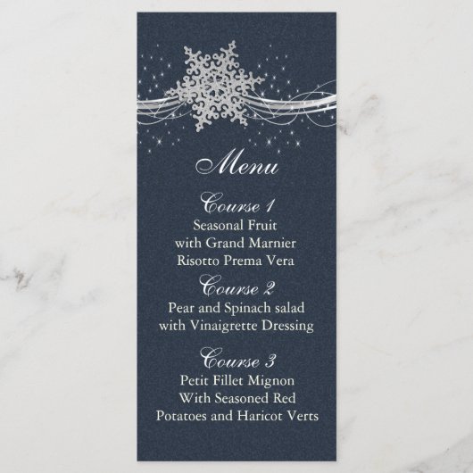 Blue Silver Snowflakes Carte menu mariage hiver (Devant)