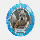 Blue Silver Snowflakes Fotokerstversiering Keramisch Ornament (Links)