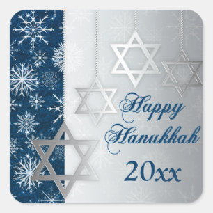Blue, Silver Snowflakes Happy Hanukkah Sticker