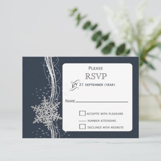 Blue Silver Snowflakes Mariage d'hiver RSVP (Debout devant)