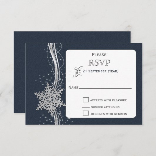 Blue Silver Snowflakes Mariage d'hiver RSVP (Devant / Derrière)