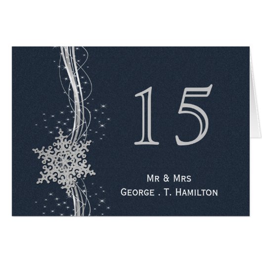 Blue Silver Snowflakes mariages numéros de table (Devant Horizontal)