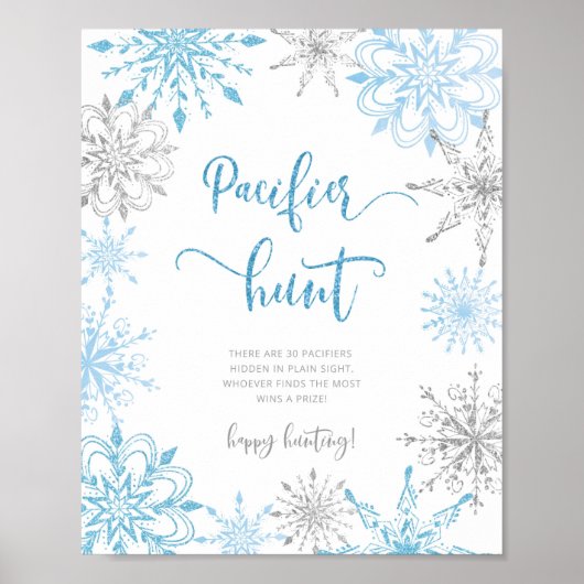 Blue silver snowflakes Pacifier chasse jeu Poster (Devant)