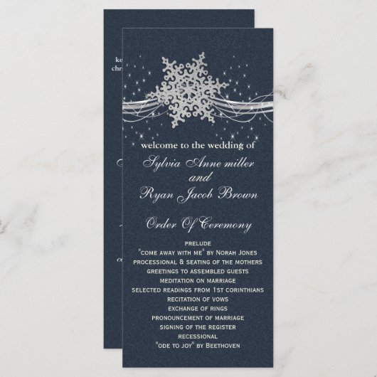 Blue Silver Snowflakes programmes de mariage longu (Devant / Derrière)
