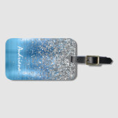 Blue Silver Sparkle Glitter gepersonaliseerd Bagagelabel (Voorkant (horizontaal))