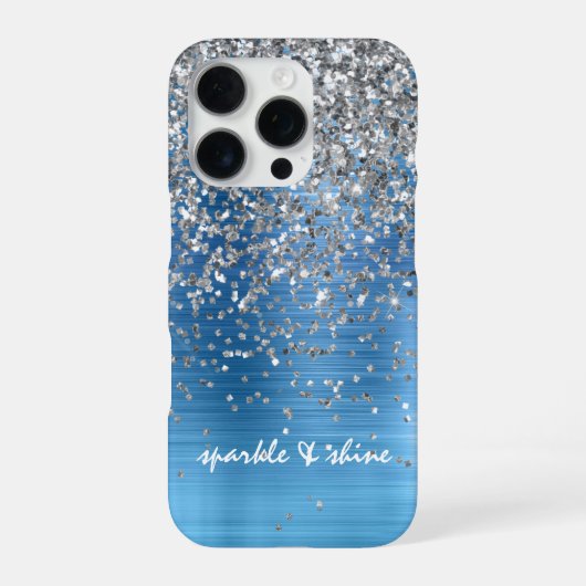 Blue Silver Sparkle Glitter gepersonaliseerd iPhone Hoesje (Achterkant)