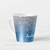 Blue Silver Sparkle Glitter gepersonaliseerd Latte Mok (Linkerhoek)