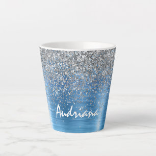 Blue Silver Sparkle Glitter gepersonaliseerd Latte Mok