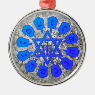 Blue & Silver Star van David Hanukkah Metalen Ornament