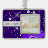 Blue Silver Stars Sjabloon Verzilverd Kader Ornament (Voorkant)