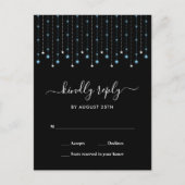Blue Silver Stars String Lights Wedding RSVP Uitnodiging Briefkaart (Voorkant)