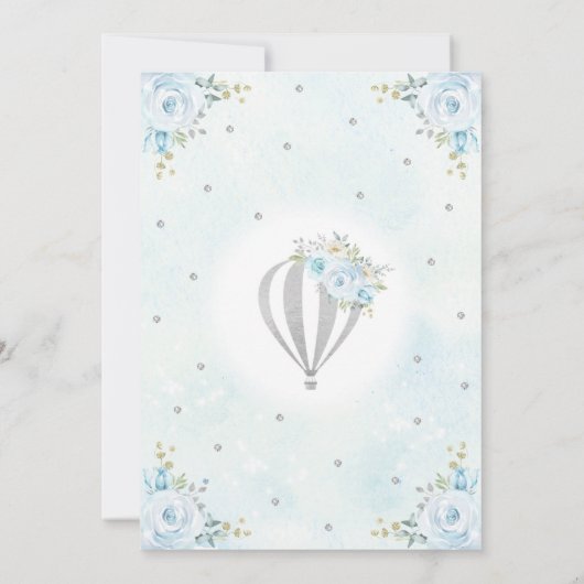 Blue Silver Twin Boys Hot Air Ballon Baby shower Kaart (Achterkant)