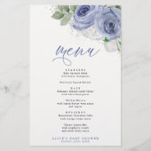 Blue & Silver Watercolor Floral Event Dinner Menu (Devant)