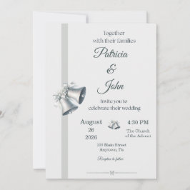 Blue Silver Wedding Bells Wedding Invitation Kaart