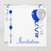 Blue Silver White Balloons Special Event Kaart (Voorkant / Achterkant)