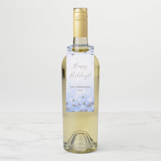 Blue Silver Winter Glitter Prettige feestdagen Flessenhanger (Op fles)