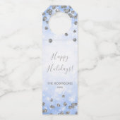 Blue Silver Winter Glitter Prettige feestdagen Flessenhanger (Voorkant)