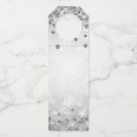 Blue Silver Winter Glitter Prettige feestdagen Flessenhanger (Achterkant)