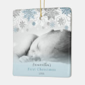 Blue Silver Winter Snowflakes Aangepaste Baby Keramisch Ornament (Links)