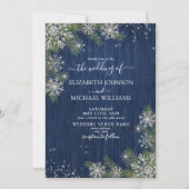 Blue Silver Winter Wood Pset Rustic Photo Wedding Kaart (Voorkant)