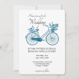 Blue Simple Bicycle Wedding Invitation
