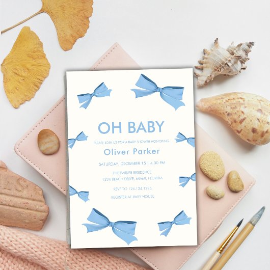 Blue Simple Bow Lijst Boy Baby shower Kaart