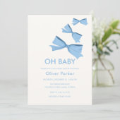 Blue Simple Bow Ribbon Boy Baby shower Kaart (Staand voorkant)
