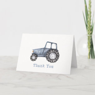 Blue Simple Boy Waterverf Tractor Baby shower Bedankkaart