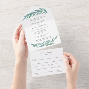 Blue Simple Branch Formal Wording Wedding All In One Uitnodiging