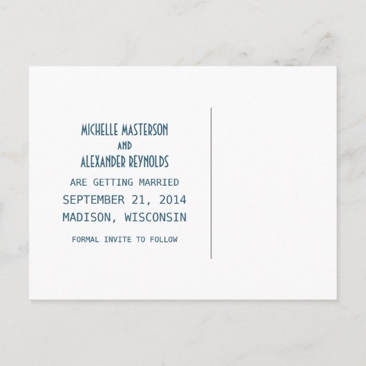 Blue Simple Deco Chic Enregistrer la carte postale (Dos)