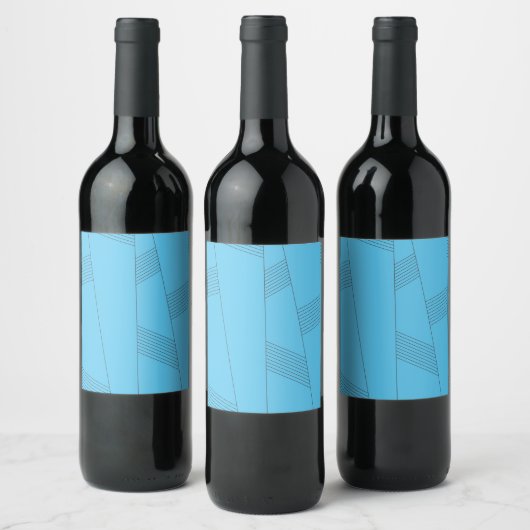 Blue, simple, elegant, abstract line pattern wijn etiket (Flessen)