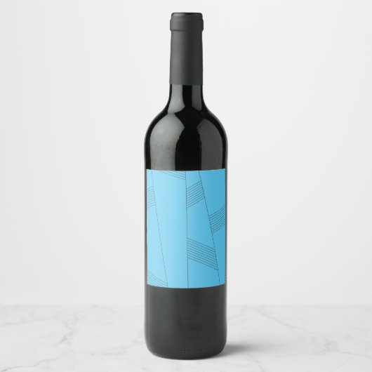 Blue, simple, elegant, abstract line pattern wijn etiket (Voorkant)
