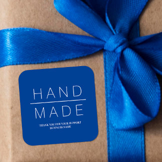 Blue Simple Minimal Handmade Business Support Vierkante Sticker