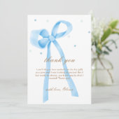 Blue Simple Polka Dot Bow Baby shower Bedankkaart (Staand voorkant)