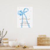 Blue Simple Polka Dot Bow Baby shower Welkom Poster (Keuken)