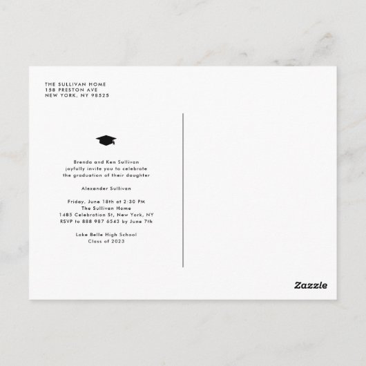 Blue Simple Typography Photo Collage Afstuderen Briefkaart (Achterkant)