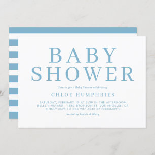 Blue Simple Typography Stripes Boy Baby shower Kaart