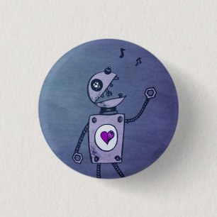 Blue Singing Retro Funny Robot Cartoon Ronde Button 3,2 Cm