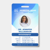 Blue Sjabloon Hospital QR Code Employee Photo ID Badge (Front)