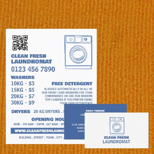 Blue Sketch Washer, Laundromat, reinigingsservice Flyer