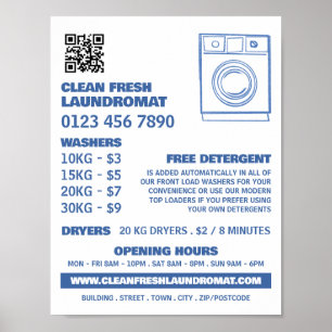 Blue Sketch Washer, Laundromat, reinigingsservice Poster
