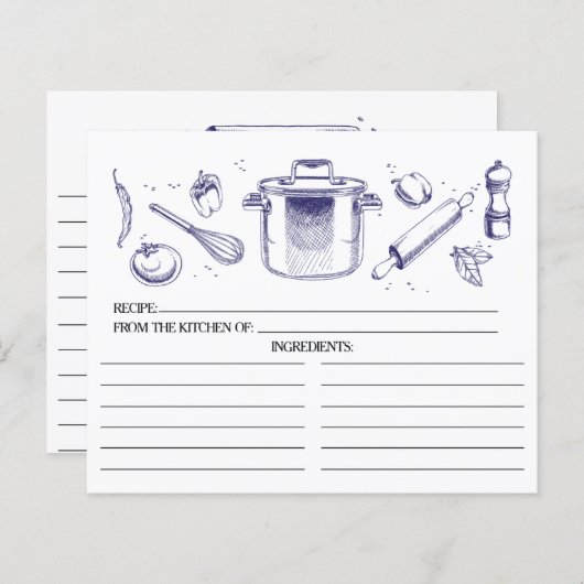 Blue Sketched Kitchen Tools Recipcards (Voorkant / Achterkant)