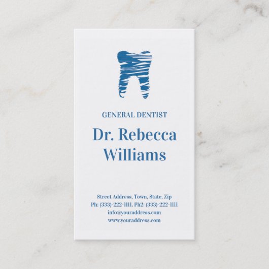 Blue Sketched Tooth Dental Afspraak Herinnering Visitekaartje (Voorkant)