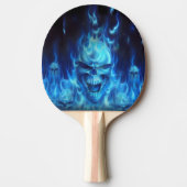 blue skull head in  blue flames ping pong paddle tafeltennisbatje (Voorkant)