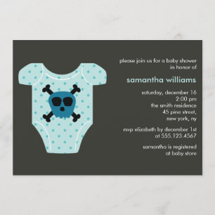 Blue Skull Outfit Boy Baby shower Kaart