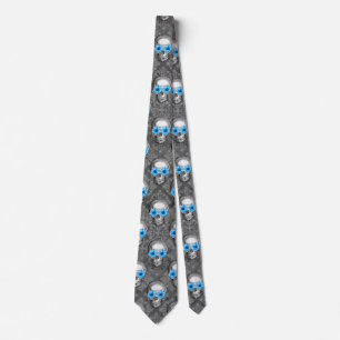 Blue Skulls and Sunflower Series Design 5 Stropdas