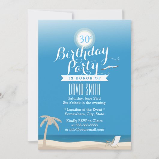 Blue Sky Beach Theme 30th Birthday Party Kaart (Voorkant)